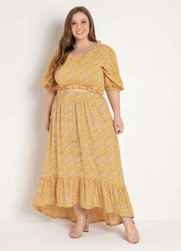 Marguerite - Cropped Floral Amarelo com Frufru Plus Size 3