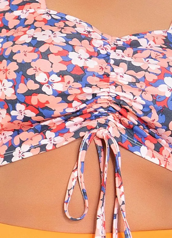 Marguerite - Cropped Floral Salmão com Amarração Plus Size 3