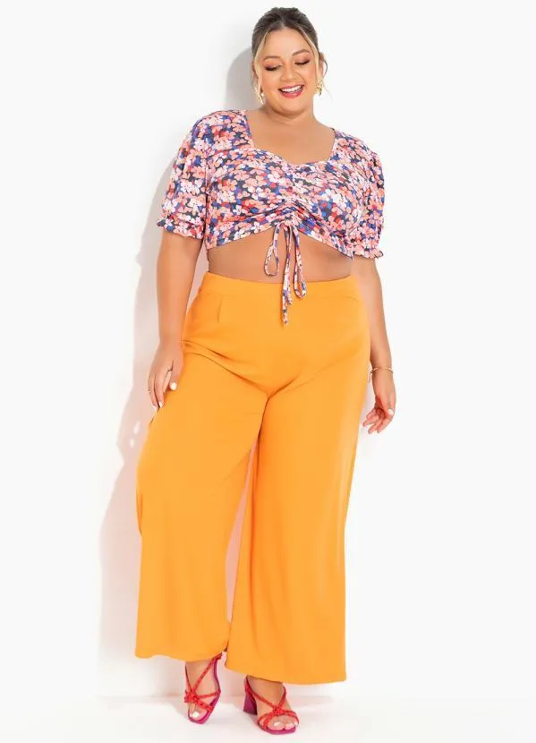 Marguerite - Cropped Floral Salmão com Amarração Plus Size 4