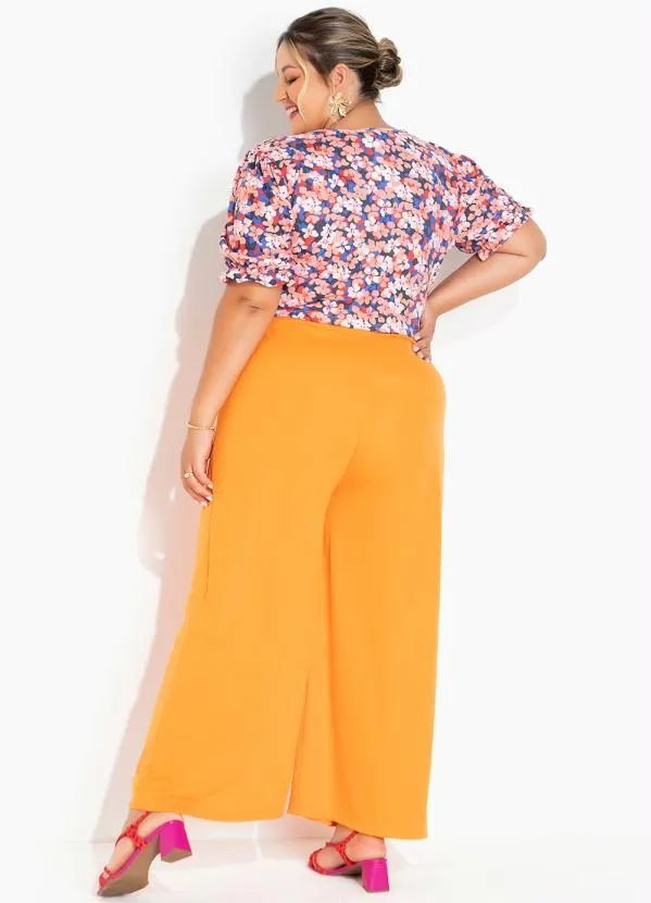 Marguerite - Cropped Floral Salmão com Amarração Plus Size 5