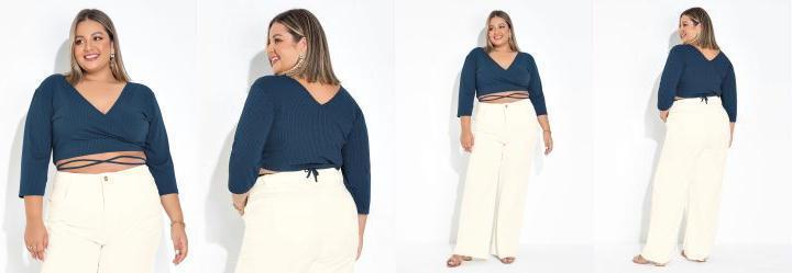 Cropped Marinho Amarrao nas Costas Plus Size