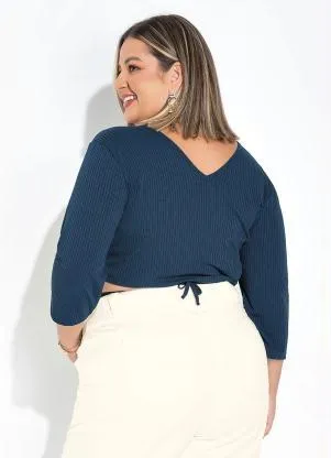 Marguerite - Cropped Marinho Amarração nas Costas Plus Size - MARGUERITE