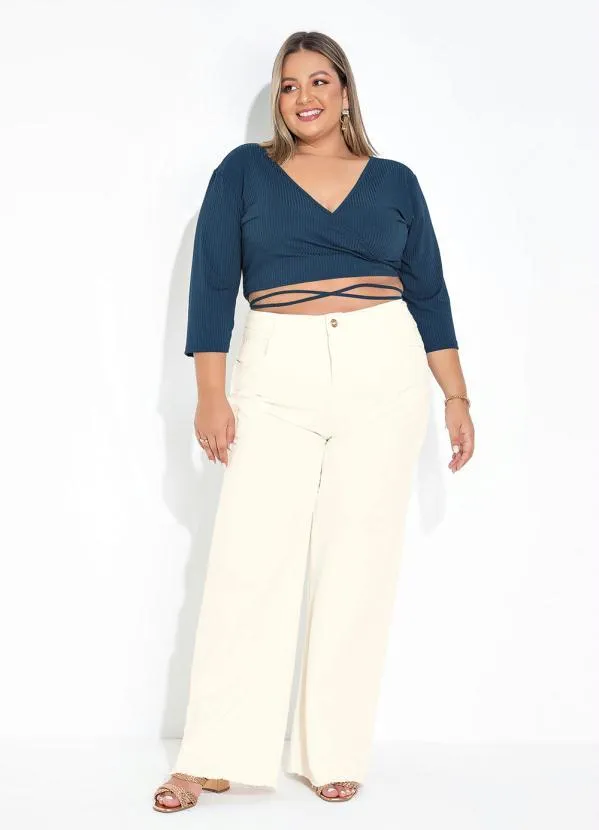 Marguerite - Cropped Marinho Amarração nas Costas Plus Size 3