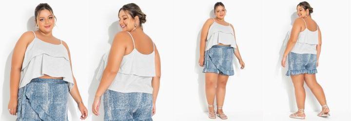 Cropped Mescla Claro com Babados Plus Size