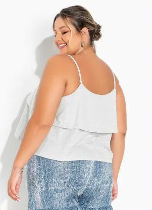 Marguerite - Cropped Mescla Claro com Babados Plus Size - MARGUERITE