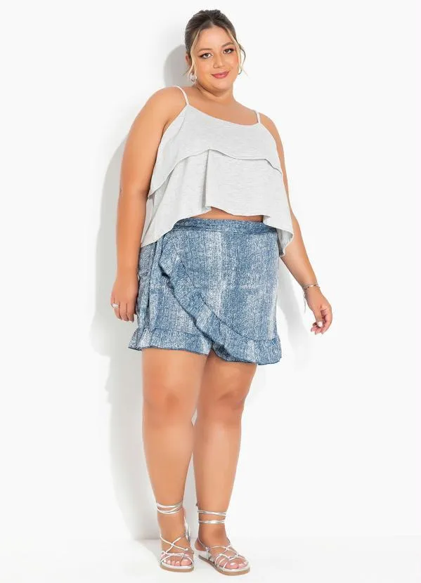 Marguerite - Cropped Mescla Claro com Babados Plus Size 2