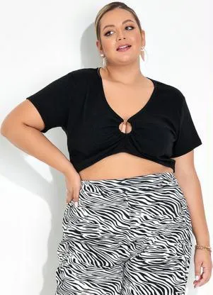 Queima Estoque - Cropped Preto com Argola Plus Size - QUEIMA ESTOQUE