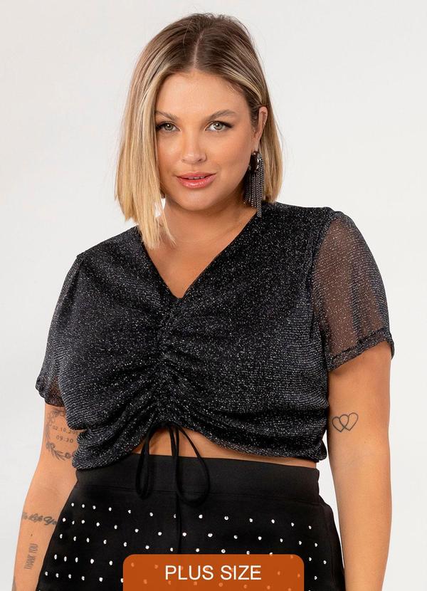 Donna Peck - Cropped Tule Lurex Preto