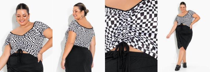 Cropped Xadrez com Cordo Ajustvel Plus Size