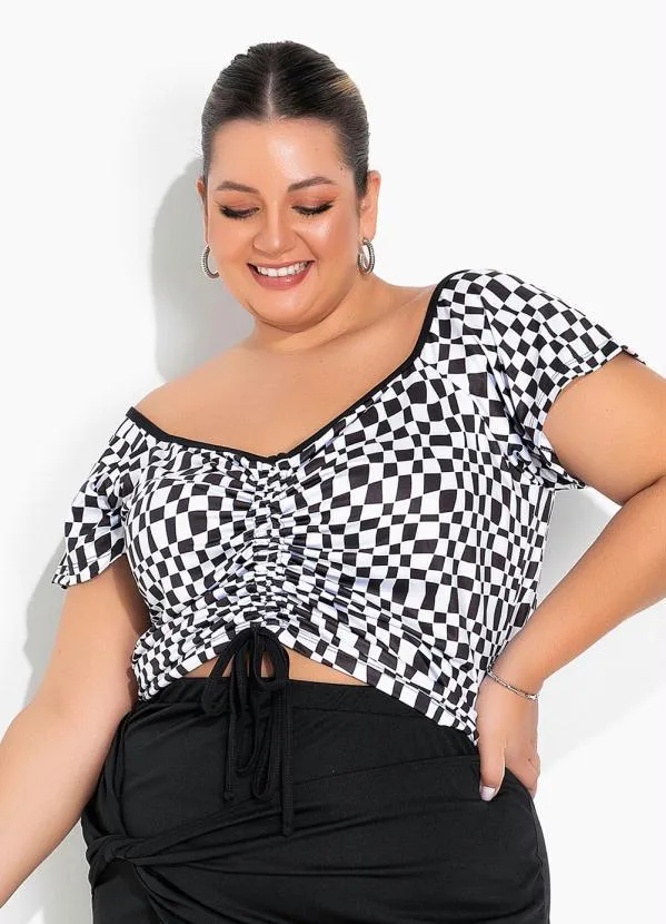 Marguerite - Cropped Xadrez com Cordão Ajustável Plus Size 1