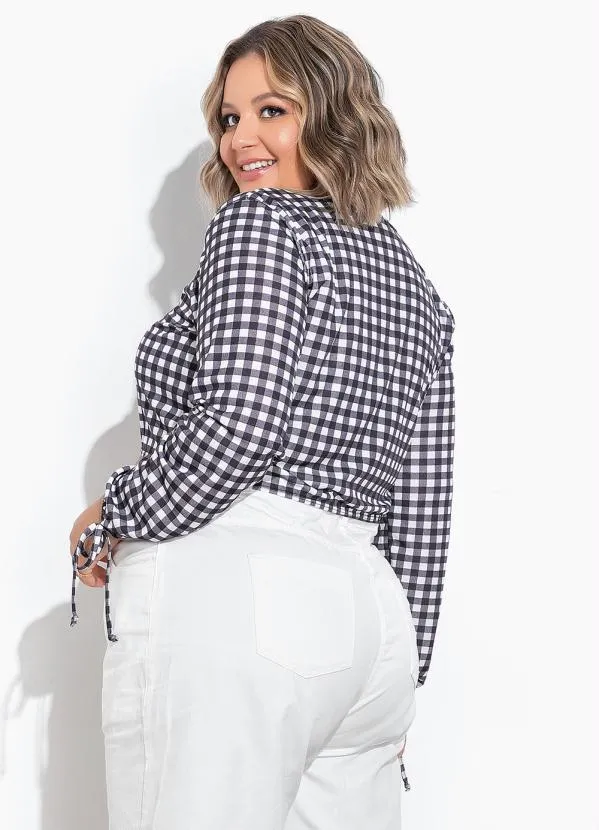 Marguerite - Cropped Xadrez Preto com Amarração Plus Size 3