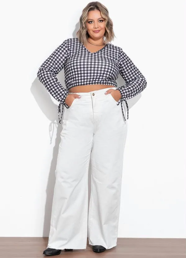 Marguerite - Cropped Xadrez Preto com Amarração Plus Size 4