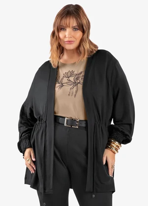Secret Glam - Cardigan Molecotton Plus Size Preto - SECRET GLAM
