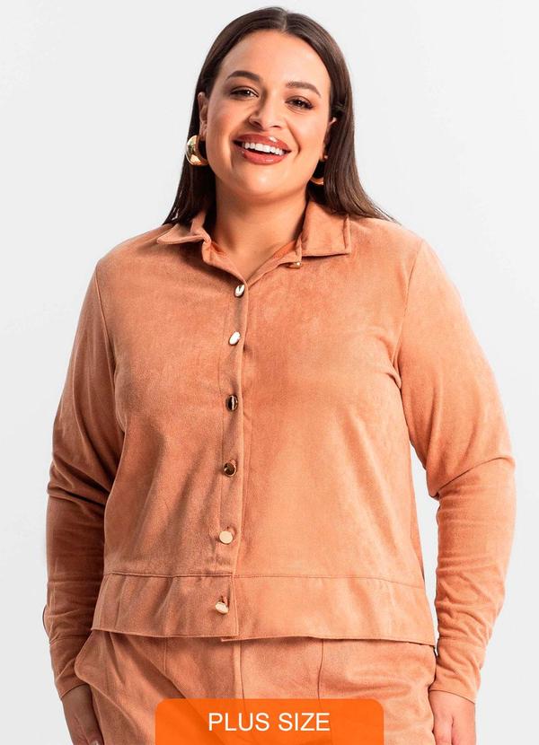 Secret Glam - Casaco Plus Size Feminino em Suede Marrom