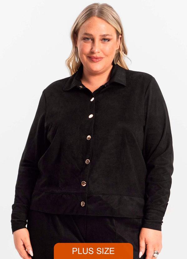 Secret Glam - Casaco Plus Size Feminino em Suede Preto