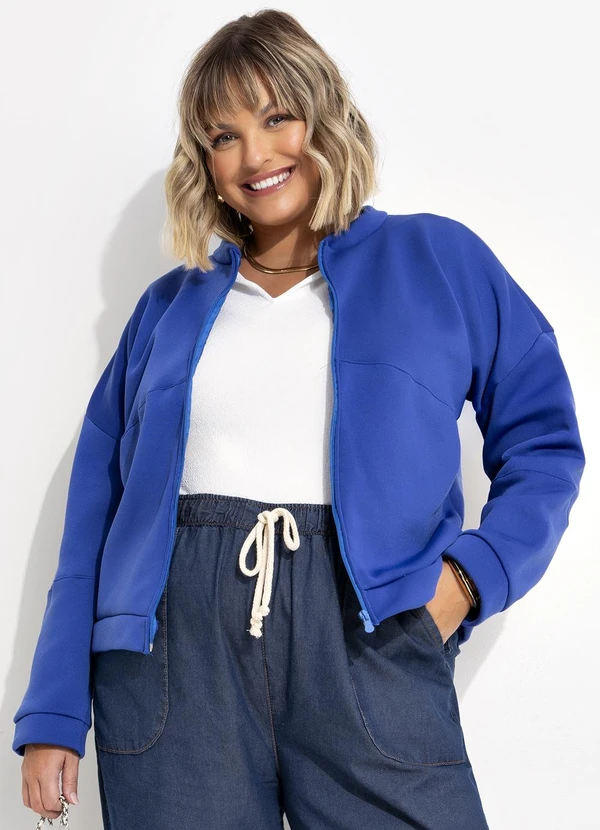 Marguerite - Jaqueta Azul Royal em Malha Plush