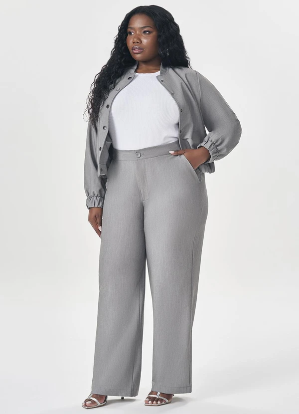 Lisamour - Jaqueta Bomber com Botões Cinza 2