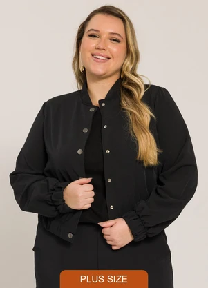 Lisamour - Jaqueta Bomber com Botões Preta - LISAMOUR