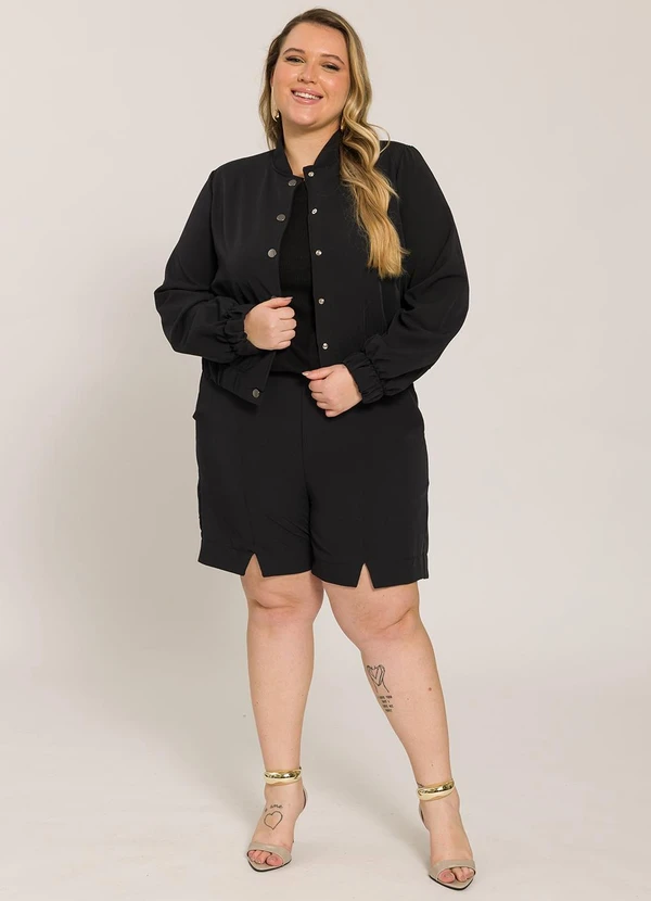 Lisamour - Jaqueta Bomber com Botões Preta 3