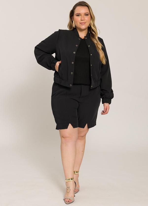 Lisamour - Jaqueta Bomber com Botões Preta 5