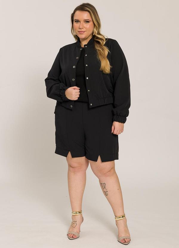 Lisamour - Jaqueta Bomber com Botões Preta 6