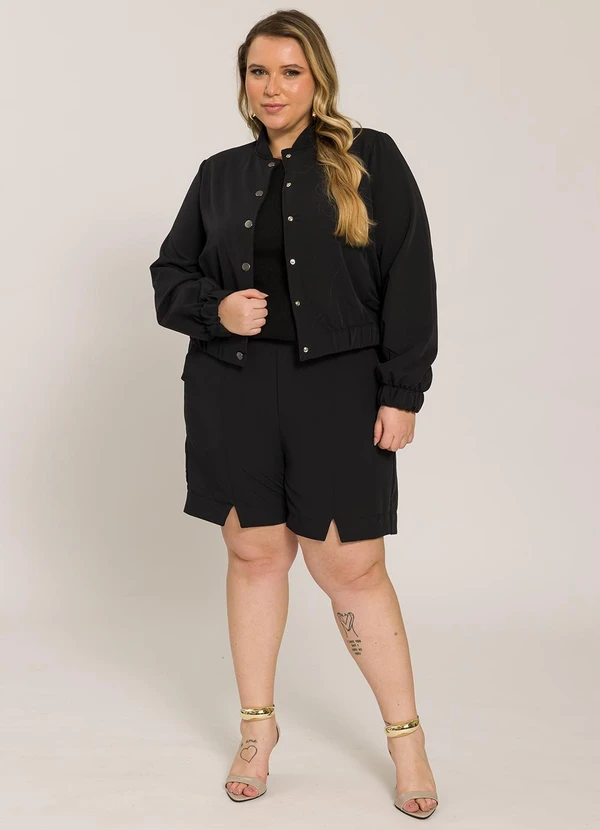 Lisamour - Jaqueta Bomber com Botões Preta 6