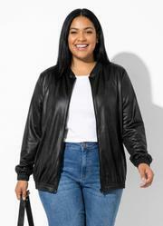 Jaqueta Bomber em Cirr� Preta Plus Size