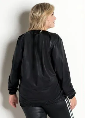 Marguerite - Jaqueta Bomber em Cirrê Preta Plus Size - MARGUERITE
