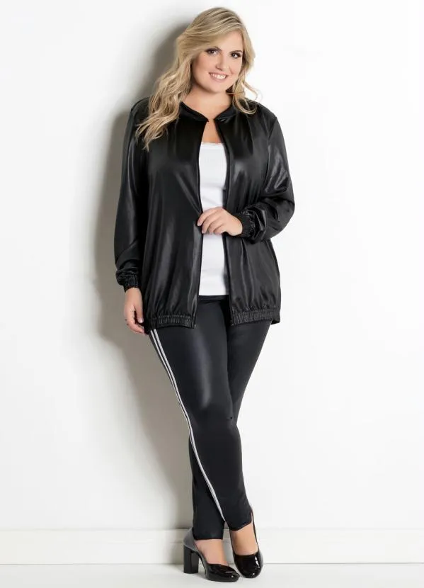 Marguerite - Jaqueta Bomber em Cirrê Preta Plus Size 3