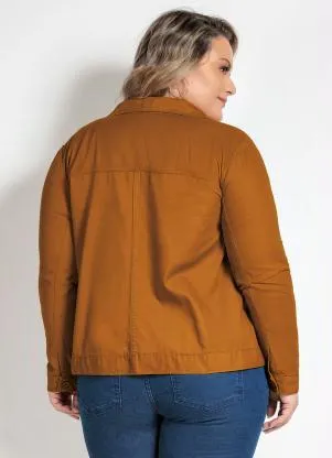 Marguerite - Jaqueta Caramelo Plus Size com Bolso Decorativo - MARGUERITE