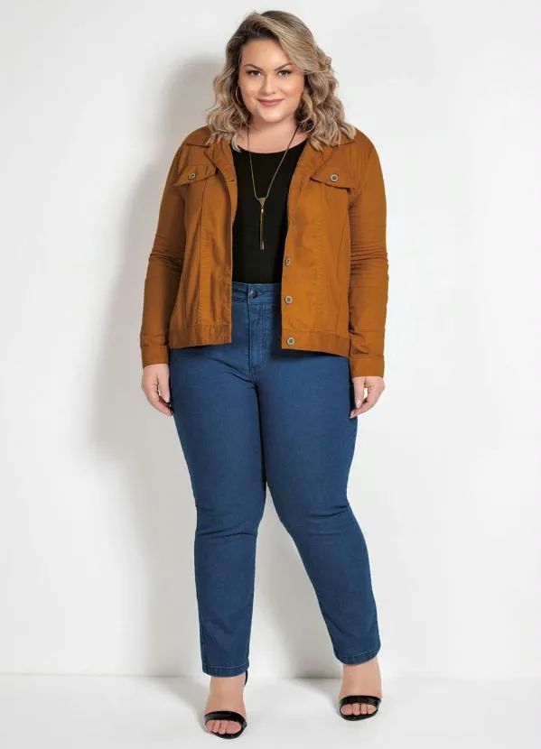 Marguerite - Jaqueta Caramelo Plus Size com Bolso Decorativo 3