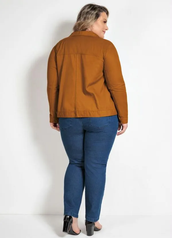 Marguerite - Jaqueta Caramelo Plus Size com Bolso Decorativo 4