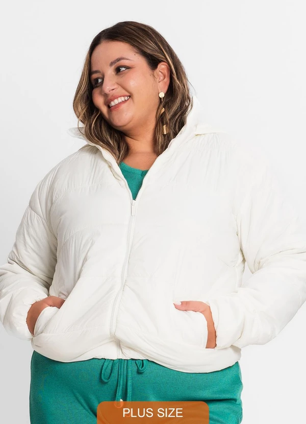 Endless - Jaqueta com Capuz Feminina Plus Size Bege