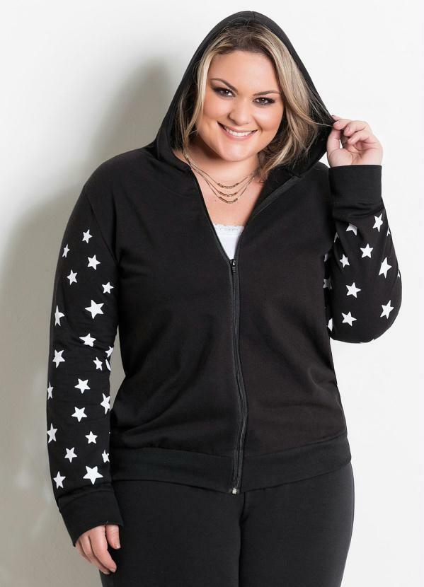 Marguerite - Jaqueta com Capuz Preta com Estrelas Marguerite