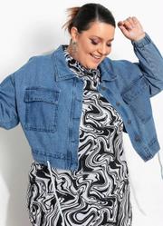 Jaqueta Cropped Jeans Barra Ajust�vel Plus Size