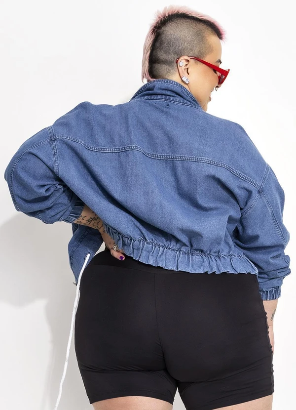 Marguerite - Jaqueta Cropped Jeans Barra Ajustável Plus Size 7