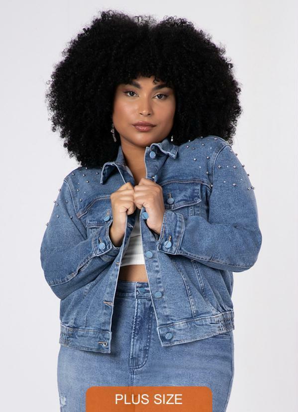 Lunender Mais Mulher - Jaqueta Cropped Jeans Plus Size com Brilho Jeans 8