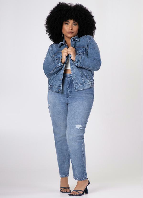 Lunender Mais Mulher - Jaqueta Cropped Jeans Plus Size com Brilho Jeans 6