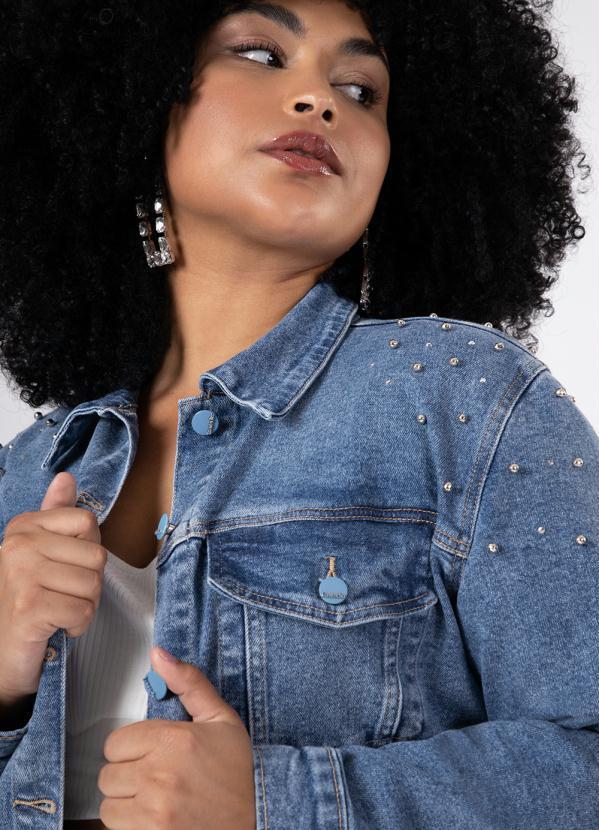 Lunender Mais Mulher - Jaqueta Cropped Jeans Plus Size com Brilho Jeans 4