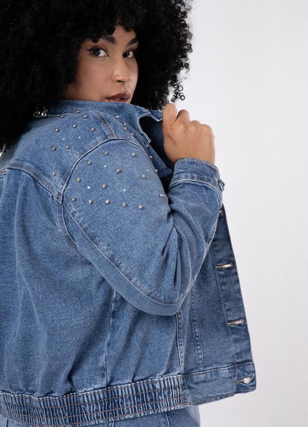 Lunender Mais Mulher - Jaqueta Cropped Jeans Plus Size com Brilho Jeans 3