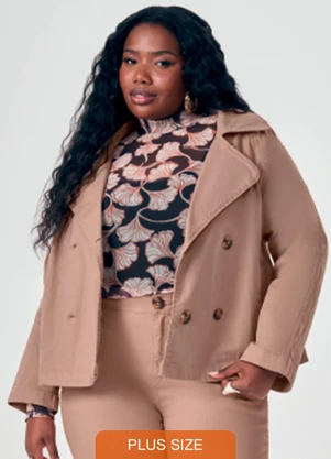 Lisamour - Jaqueta Curta Alfaiatada com Botões Bege - LISAMOUR