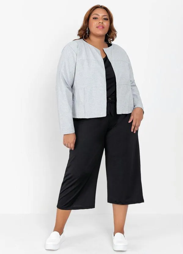 Queima Estoque - Jaqueta Ecológica Plus Size Cinza com Bolsos 2