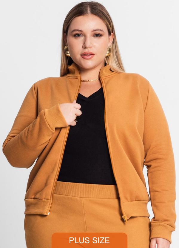 Rovitex - Jaqueta Feminina em Moletom Plus Size Marrom
