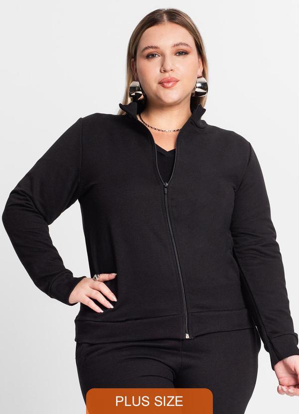Rovitex - Jaqueta Feminina em Moletom Plus Size Preto