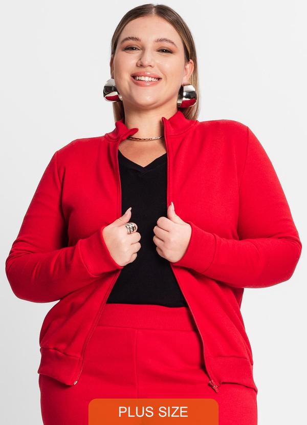 Rovitex - Jaqueta Feminina em Moletom Plus Size Vermelho