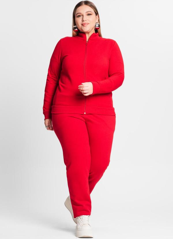 Rovitex - Jaqueta Feminina em Moletom Plus Size Vermelho 3