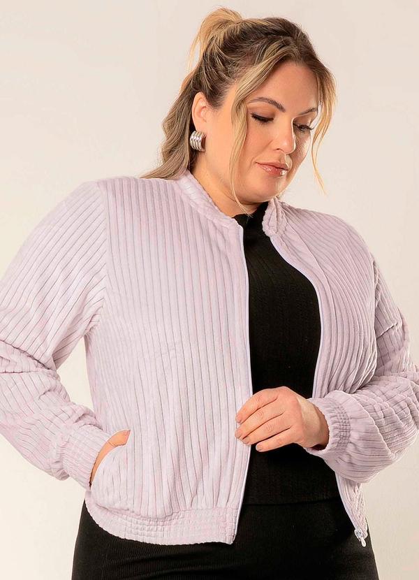 Cativa - Jaqueta Feminina Plus em Tecido Aveludado Cinza