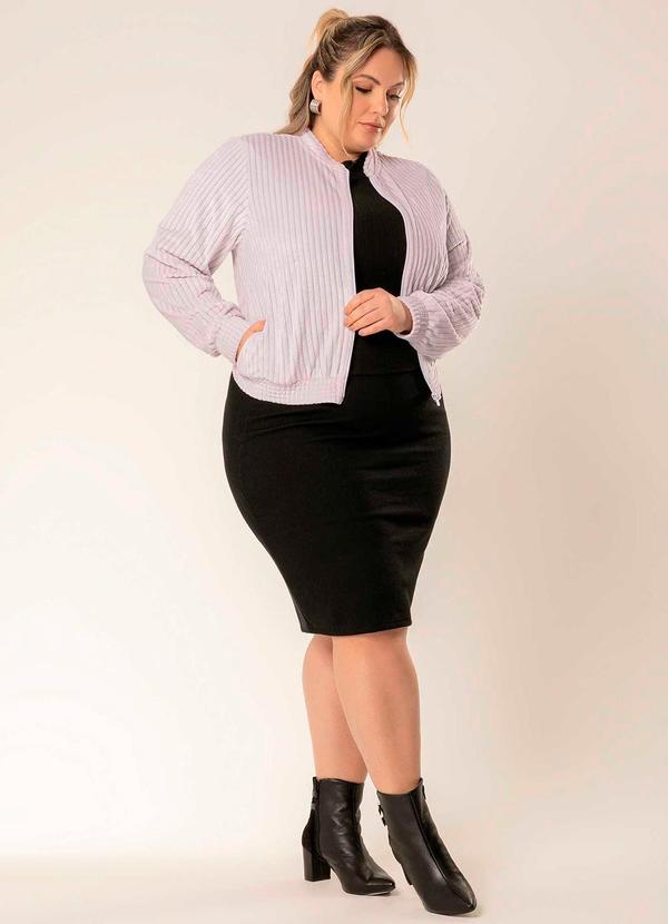 Cativa - Jaqueta Feminina Plus em Tecido Aveludado Cinza 2