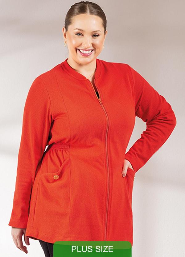 Habana - Jaqueta Feminina Plus Size Alongada Laranja