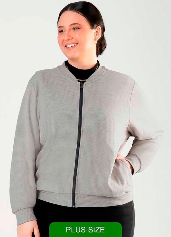Cativa - Jaqueta Feminina Plus Size com Bolsos Cinza